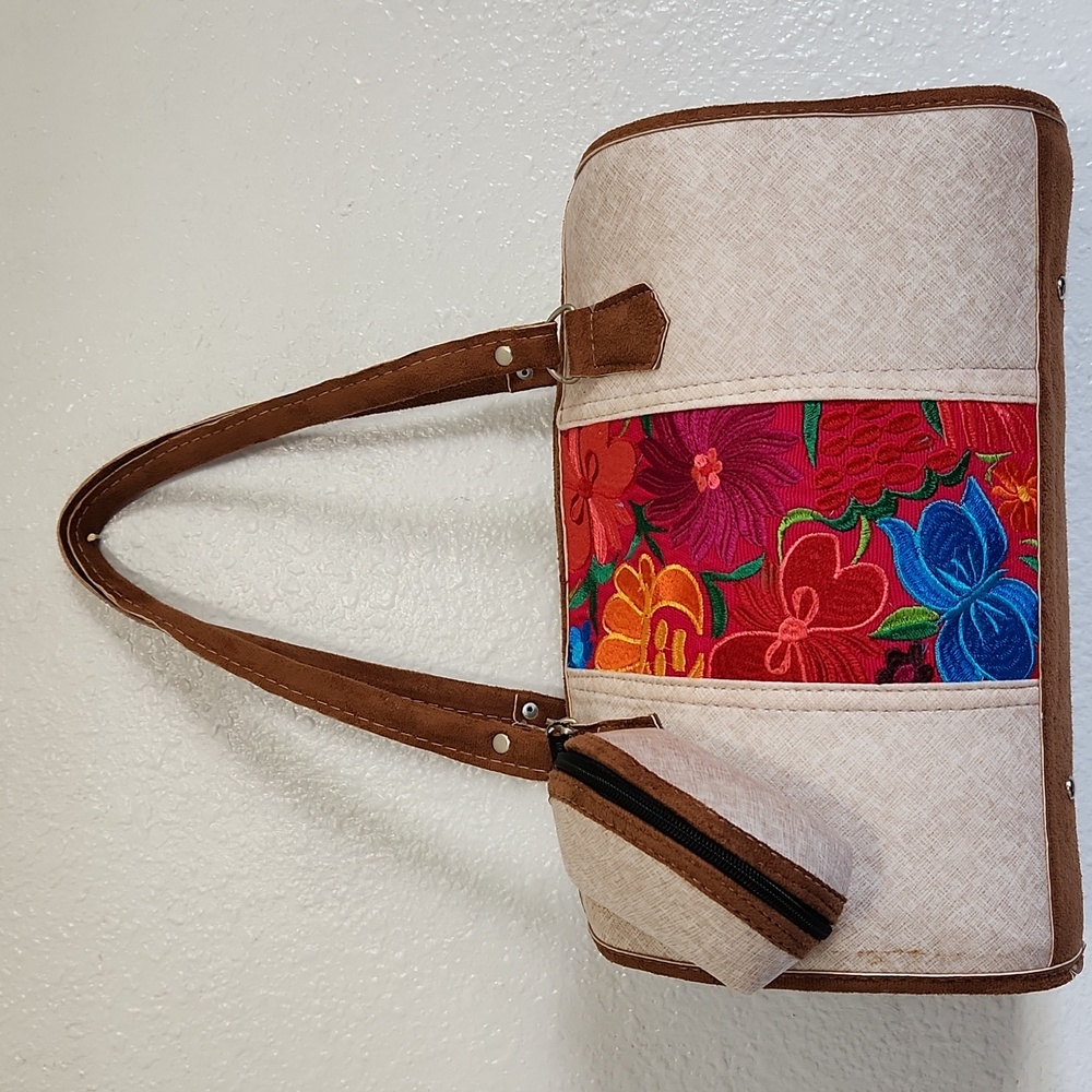 Floral Tote Bag with Brown Accents